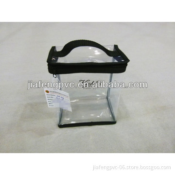 Clear EVA beauty products packing bag with pp webbing piping